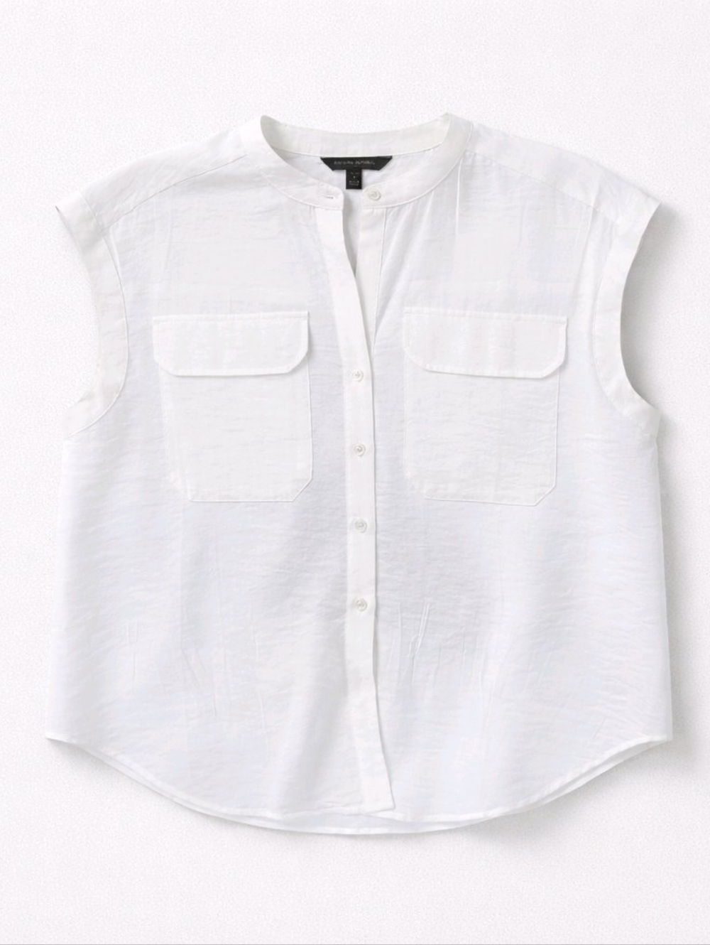 Banana Republic White Viscose Sleeveless Button-Up Blouse With Front Pockets